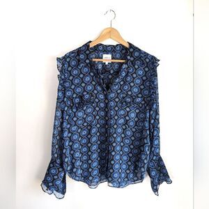 MISA Sheer Anita Blouse in Blue Valencia Tile